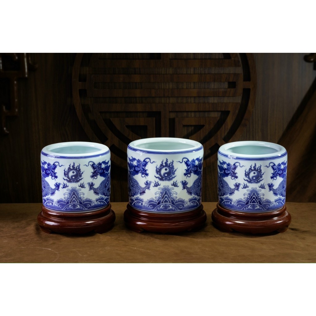 Bát hương men lam song long chầu nguyệt hàng Bát Tràng cao cấp