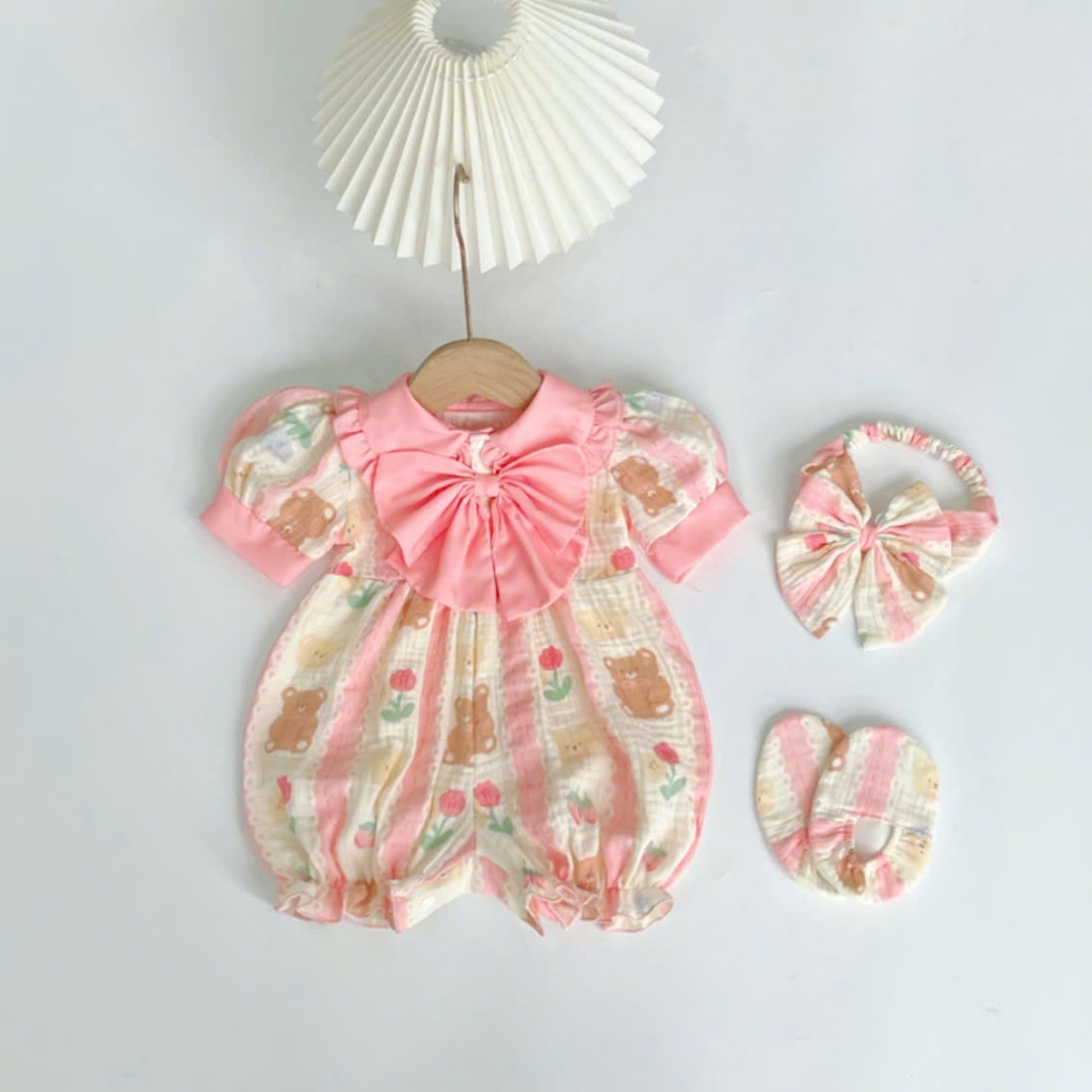  Set Body chip quả lê kèm vớ và turban cho bé gái ⚡FREESHIP⚡ Bodysuit bé gái - Chất liệu mềm mát và an toàn 