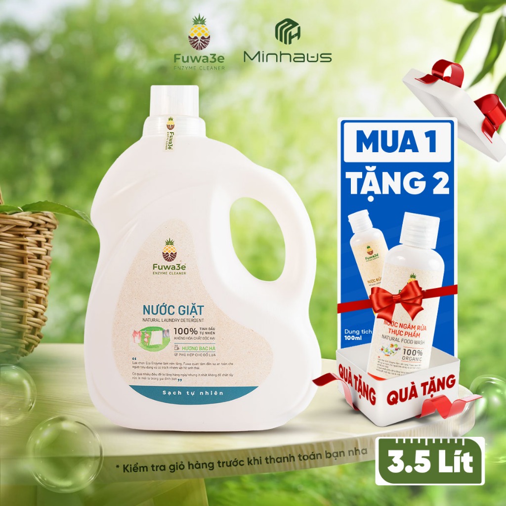 Nước Giặt sinh học hữu cơ Fuwa3e Hương Bạc Hà, an toàn, hiệu quả, giặt đồ lót, đồ trẻ em, không gây ứng dung tích 3.5L