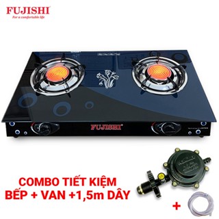 COMBO Bếp gas đôi hồng ngoại FUJISHI FJH10HN_ALO_PLUS - Mặt kính cường lực + Bộ dây van ngắt gas tự động NAMILUX NA-347S