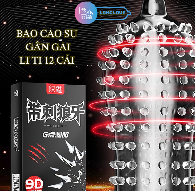 Bao cao su 9D gân gai li ti tăng khoái cảm Hộp 12 chiếc