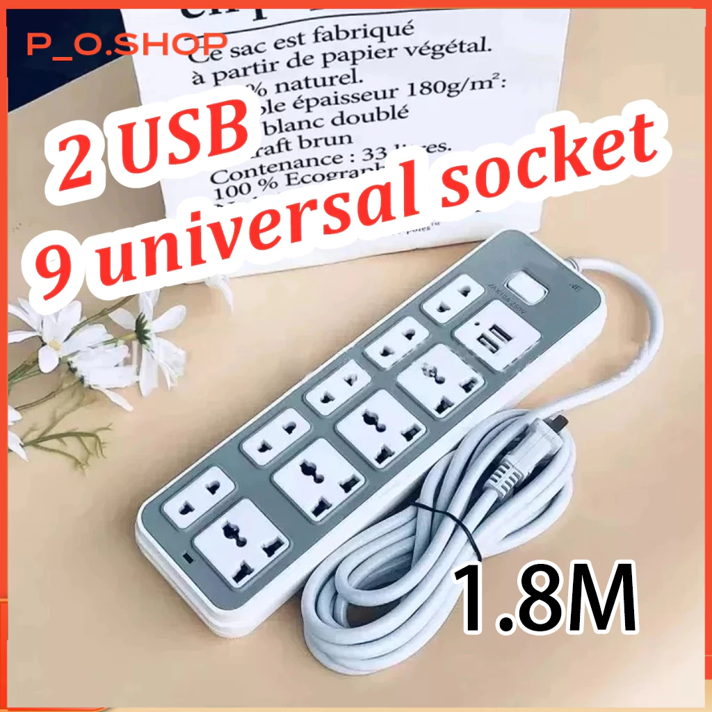 【🔥Free ship🔥】Ổ cắm điện đa năng Ổ cắm điện thông minh 5 phích cắm, 2 cổng sạc USB, 9 ổ cắm đa năng d