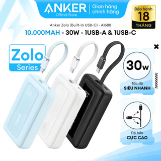 Pin sạc dự phòng ANKER Zolo 30W 10kmAh/20kmAh tích hợp dây cáp USB-C PD/QC/PPS  - A1688/A1689