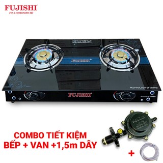 Combo bếp gas đôi chén nhôm mặt kính fujishi fr1668_alo_plus + bộ dây van ngắt gas tự động namilux na-347s