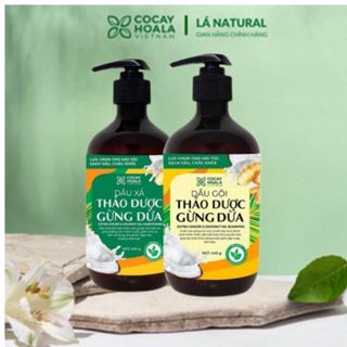 Combo Dầu Gội Xả Thảo Dược Hữu Cơ Gừng Dừa Cỏ Cây Hoa Lá Sạch Gàu Ngứa 440g