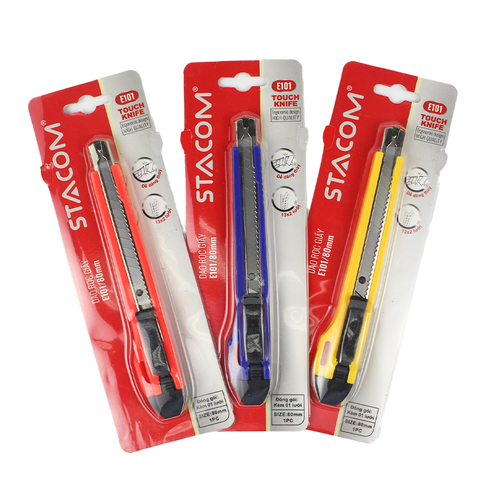 Dao rọc giấy cỡ nhỏ | 02 lưỡi KT 0.4*9*89mm, thay được lưỡi, thân nhựa | Stacom E101