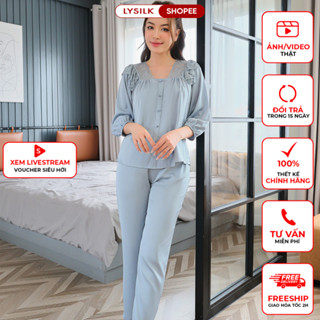  Bộ Mặc Nhà Nữ LYSILK Đồ Ngủ Lụa Cao Cấp Thiết Kế Quần Dài Áo Tay Lỡ BN395 
