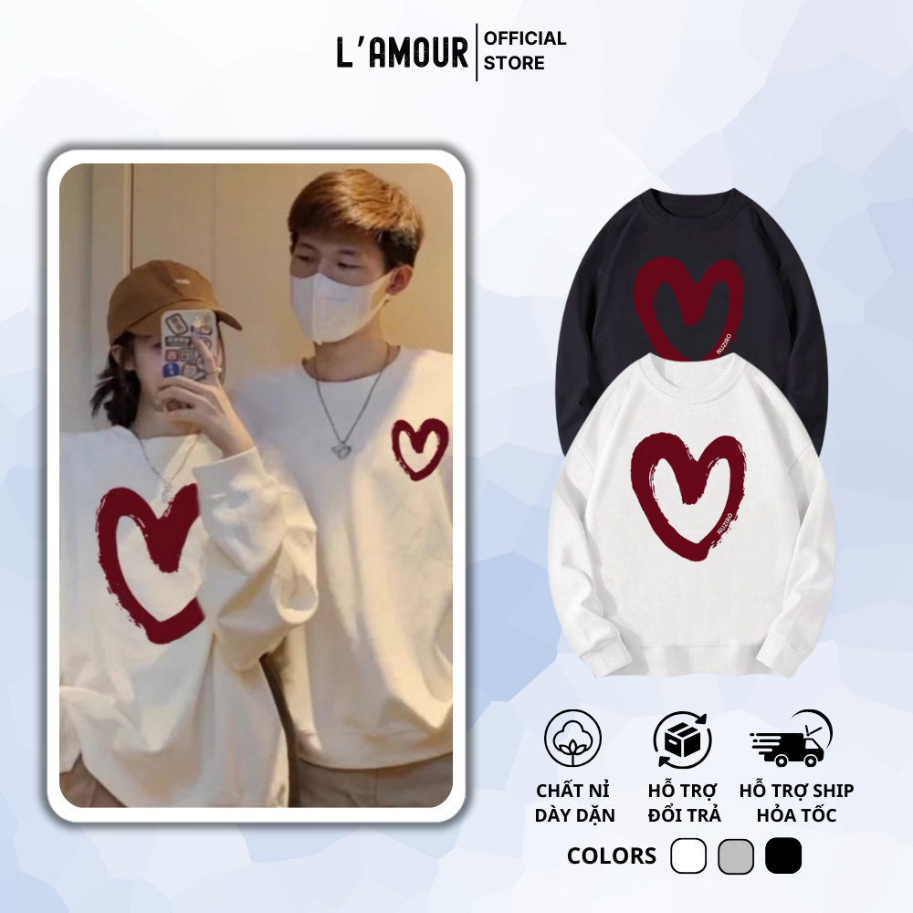 Áo hoodie nữ đôi mùa đông sweater nam nỉ bông cao cấp fom hàn quốc oversize trái tim đỏ Lamour [A149]