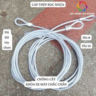 Dây cáp khoá xe máy bọc nhựa 8 LY 10LY  chống cắt chống nước chống han rỉ dây cáp khoá xe máy chống trộm siêu bền