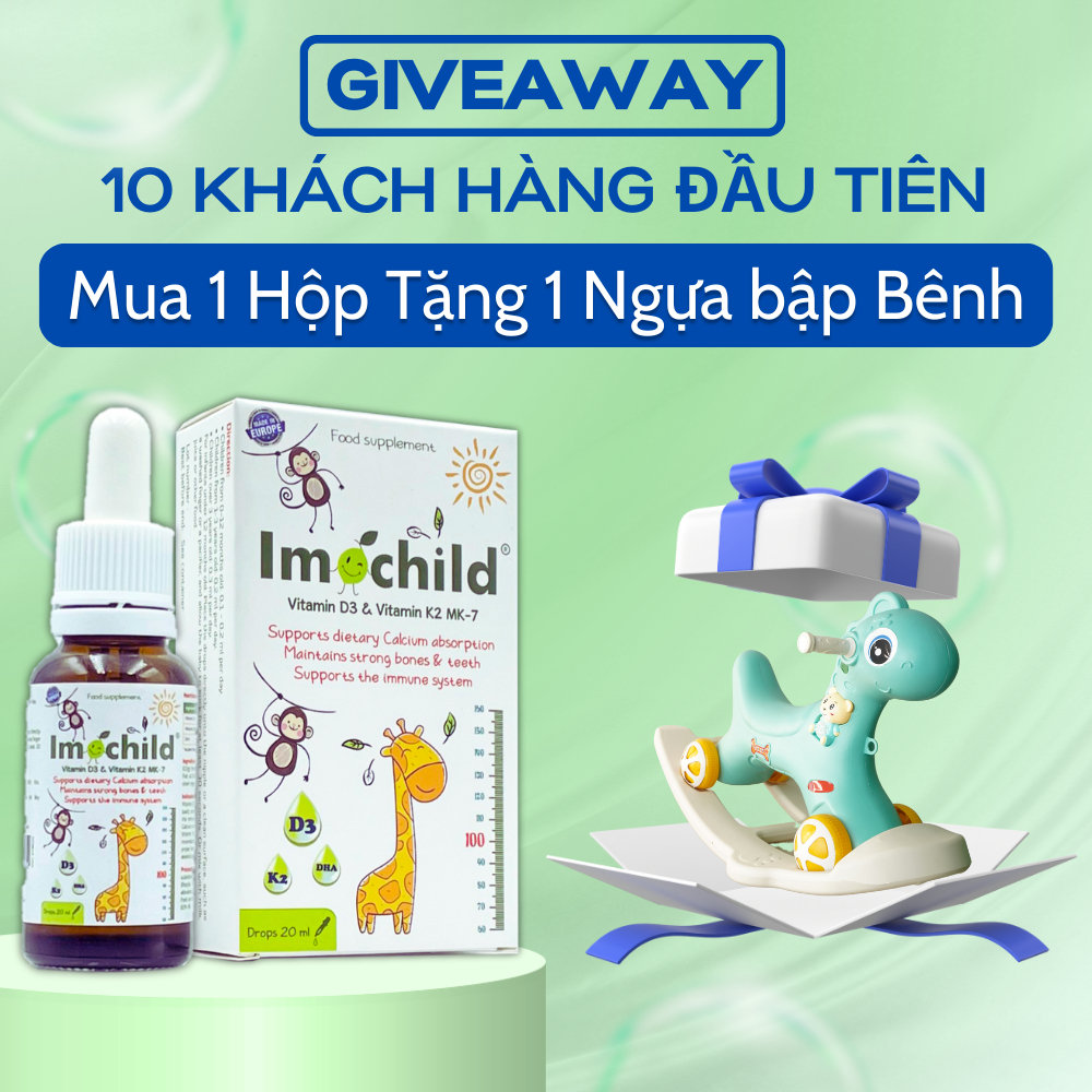Vitamin D3K2 MK7 DHA Imochild D3K2 Cho Bé Tăng Chiều Cao Xương Chắc Khỏe