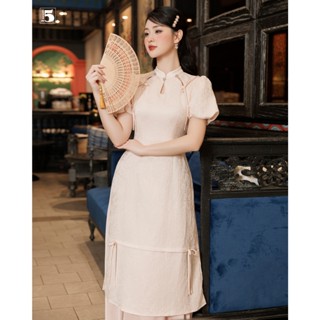 Áo dài ngắn tay, tay bồng, cổ khoét giọt lệ Twenty.5- ADM02 (Không kèm quần)