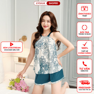  Bộ Mặc Nhà Nữ LYSILK Đồ Ngủ Lụa Cao Cấp Thiết Kế Áo Hai Dây Quần Đùi Họa Tiết Sang Chảnh BN340 