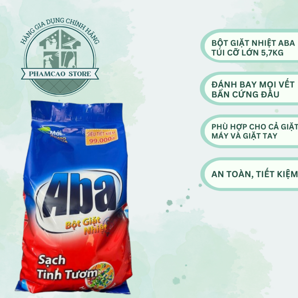  Bột giặt nhiệt Aba 5.7kg sạch tinh tươm chính hãng date mới tiết kiệm hiệu quả 