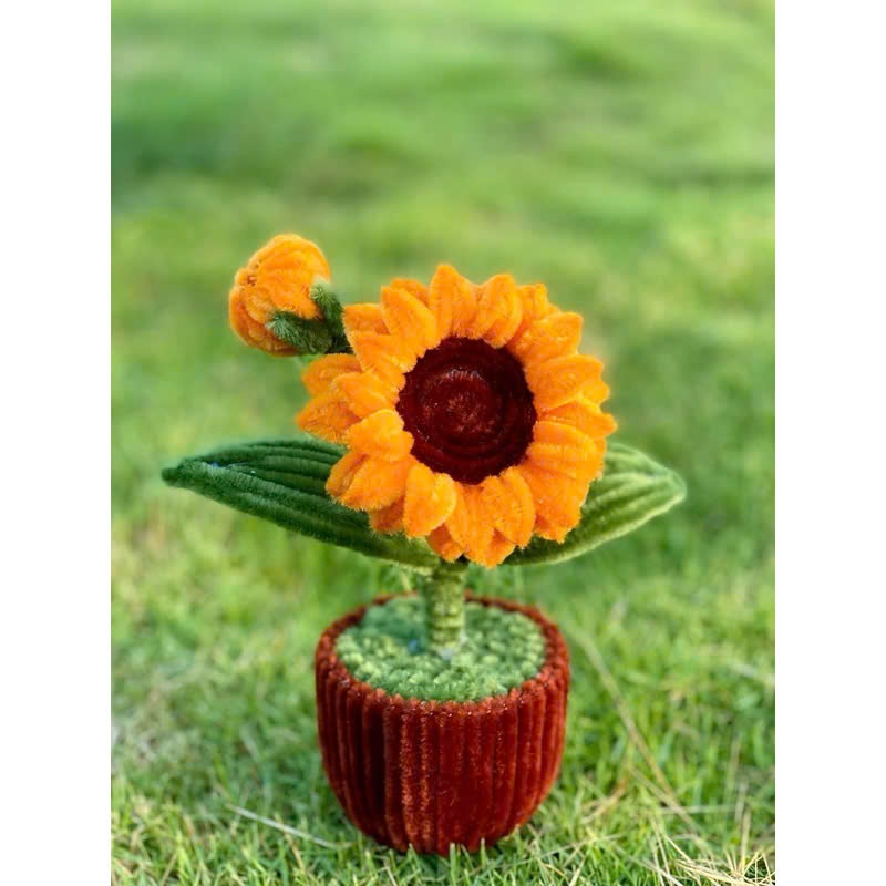 CHẬU HOA HƯỚNG DƯƠNG MINI BẰNG KẼM NHUNG TRANG TRÍ BÀN HỌC,LÀM QUÀ TẶNG 20/11,8/3,VALENTINE