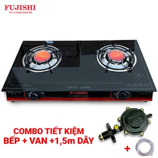 COMBO Bếp gas đôi hồng ngoại FUJISHI FJH11HN_ALO_PLUS - Mặt kính cường lực + Bộ dây van ngắt gas tự động NAMILUX NA-347S