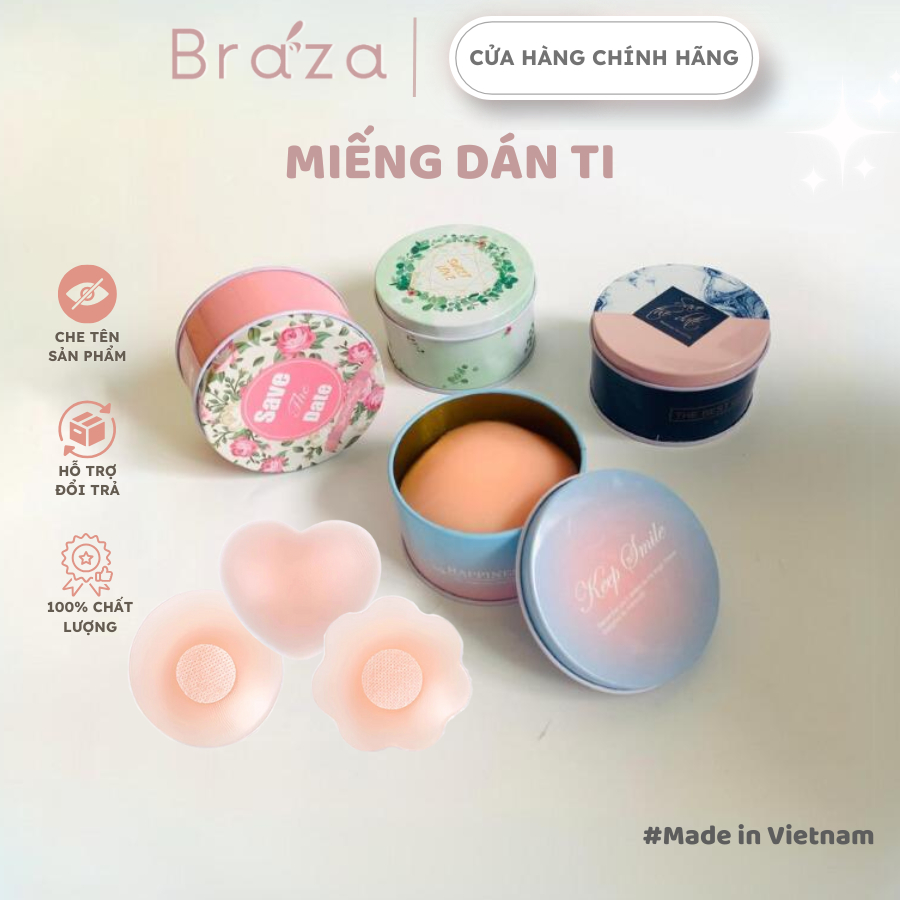 Miếng Dán Che Nhũ Hoa Silicone Không Lộ Viền Sử Dụng Được Nhiều Lần Cao Cấp BRAZA