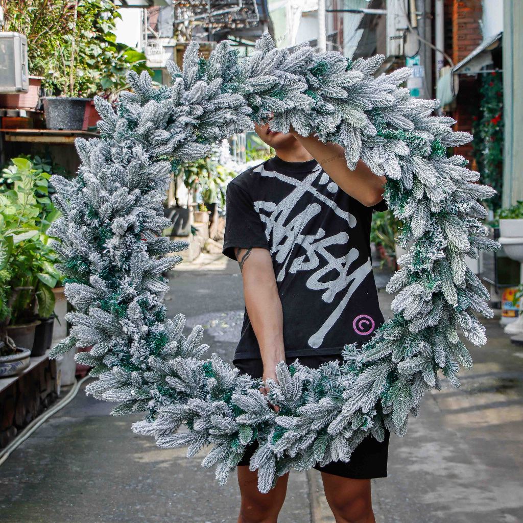 Vòng Hoa Phủ Tuyết Trơn Đường Kính 1 Mét VHL05 Trang Trí Noel Giáng Sinh
