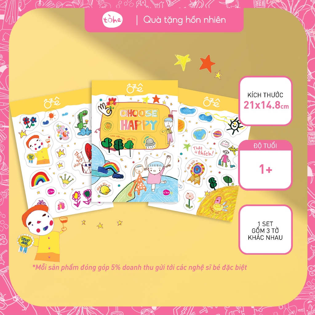 Set 3 tờ sticker cute Tòhe nhãn dán nhiều chủ đề, miếng dán sticker trang trí ngộ ngĩnh dễ thương