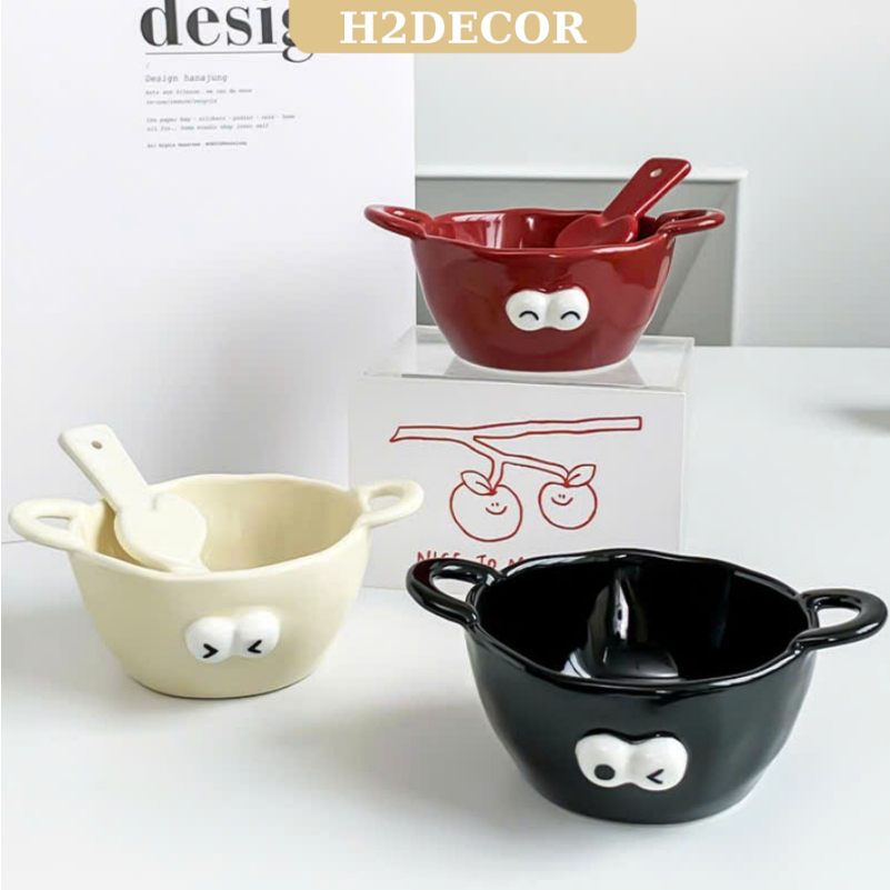( Mẫu mới ) Bát hai quai cầm Emoji dễ thương tráng men cao cấp -H2decor