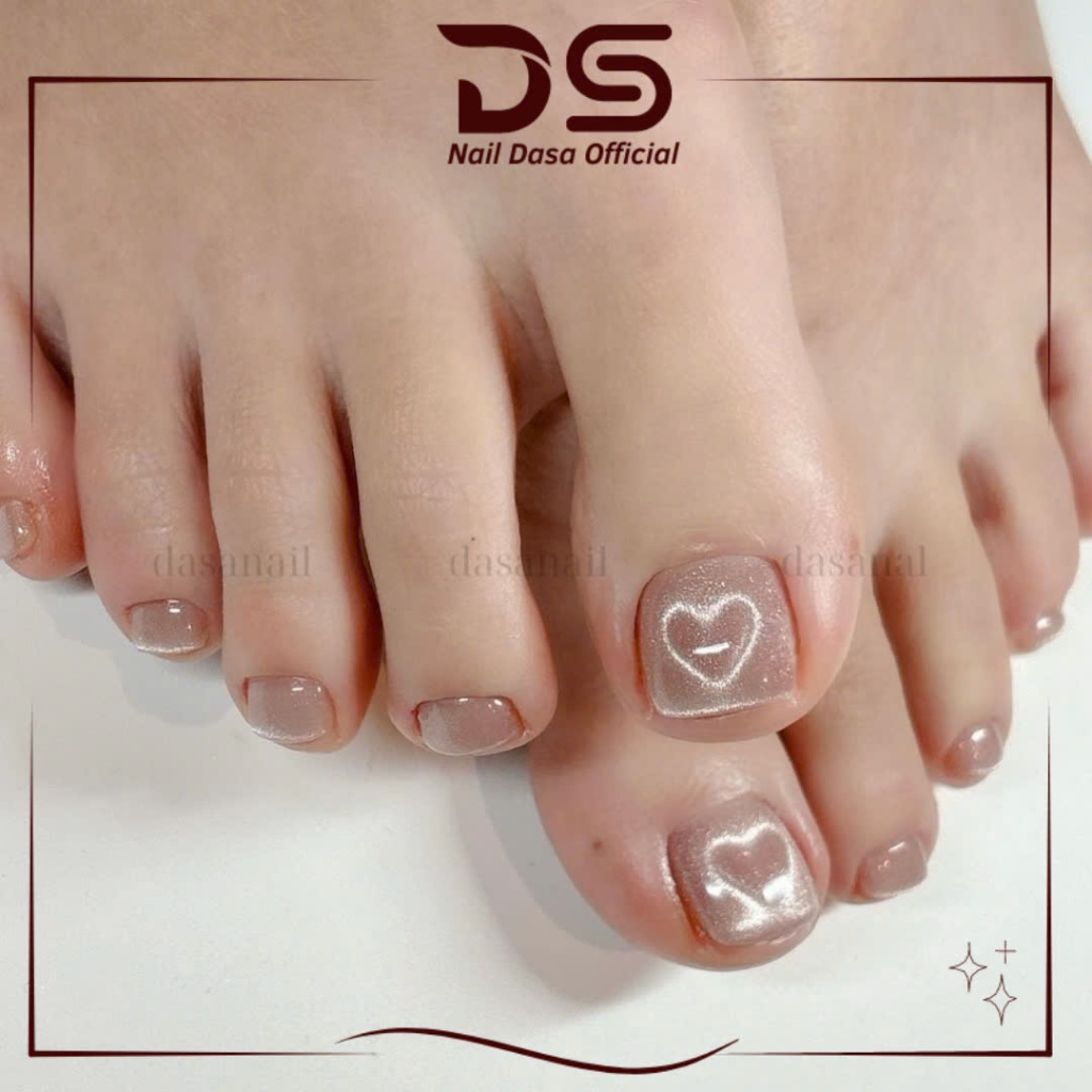 Móng giả cho chân sơn MẮT MÈO nail box chân thiết kế trái tim đơn giản xinh xắn tặng keo dán móng MC