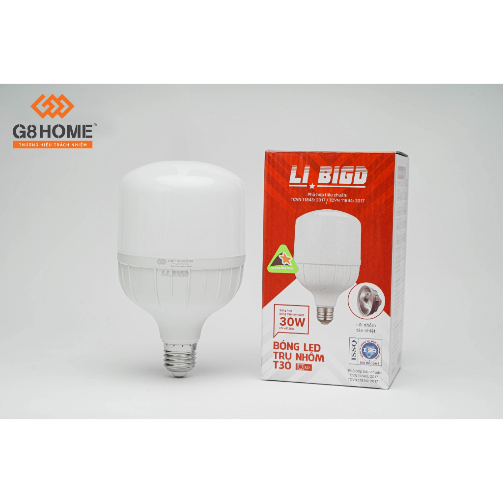 Bóng LED trụ nhôm 30W (T30 LI BIGD), 50W (T50) ánh sáng vàng đến từ thương hiệu G8HOME với tính năng