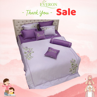 Everon drap ga phủ, bộ chăn ga gối màu tím thêu hoa mẫu đơn chất liệu 100% Tencel  giảm giá EST 20034