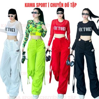 Sét thể thao nữ, bộ tập mix áo lưới croptop dài tay và quần jogger ống xuông rộng chuyên nhảy dance, aerobic, dân vũ