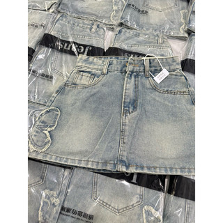 CHÂN VÁY JEANS NGẮN TRƠN THÊU SIÊU HOT