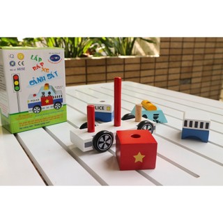 Đồ chơi gỗ lắp ráp xe cảnh sát, đồ chơi xe lắp ráp thông minh
