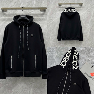  Áo khoác hoodie zip nam nữ DSQ tag logo chữ bạc ngực phối mũ thêu chữ Dsq2 da trắng 2 lớp boy phố HZ77P 