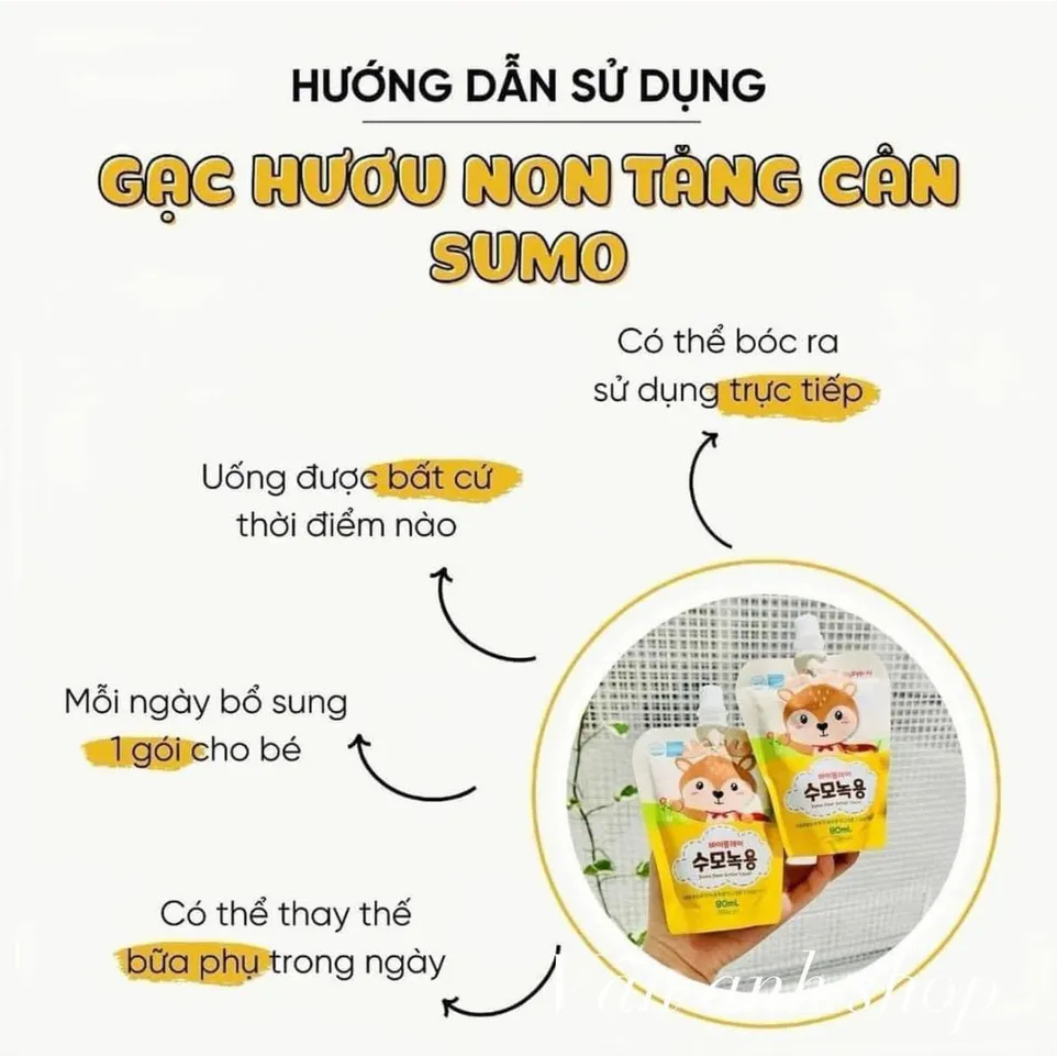 Gạc Hươu Non Tăng Cân SUMO Hàn Quốc Ăn Ngon, Tăng Cân, Tăng Sức Đề Kháng, Miễn Dịch Cho Bé 1 hộp 10 Gói x80ml