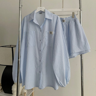 SET BỘ ĐI CHƠI ÁO SƠ MI SỌC TAY DÀI + QUẦN SHORT FORM RỘNG DOZA - 8183