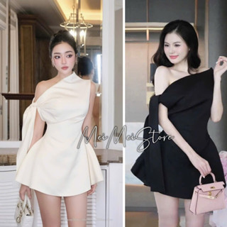 [SẴN] Đầm tafta dự tiệc - Đầm trễ vai chiết ly eo buộc tay sang chảnh Lana Dress