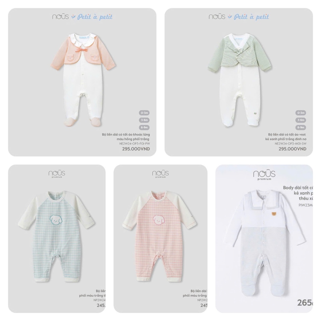 Nous - Body Nous dài tay liền thân cho bé trai, bé gái