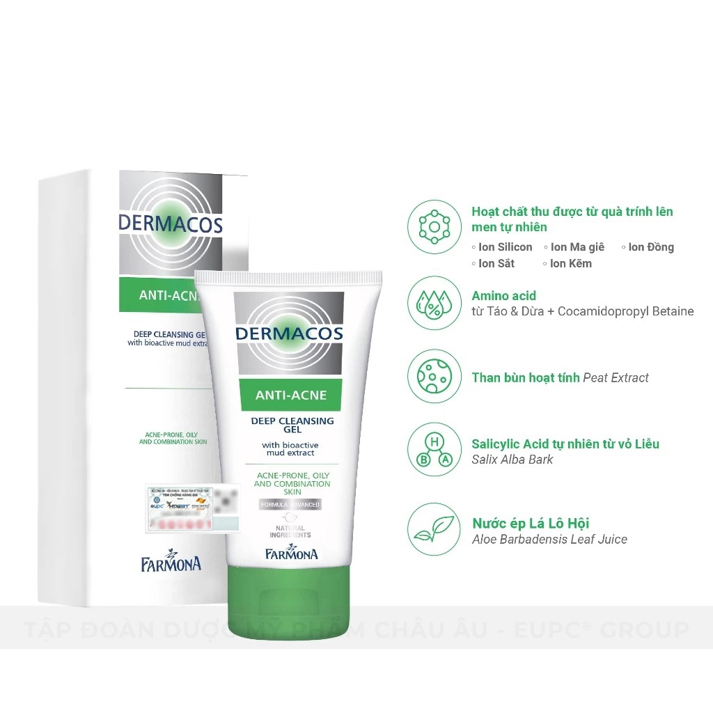 DERMACOS Sữa Rửa Mặt Farmona Dermacos Anti Acne Deep Cleansing Gel 150ml, Sạch Sâu Ngừa Mụn, Cho Da Dầu- Dr Thêm