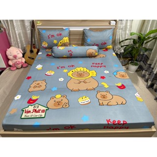 Bộ ga thun mẫu CAPYBARA - Bộ ga Thun Lạnh Hàn Quốc - Bộ 4 món 2 áo nằm , 1 áo ôm , 1 ga