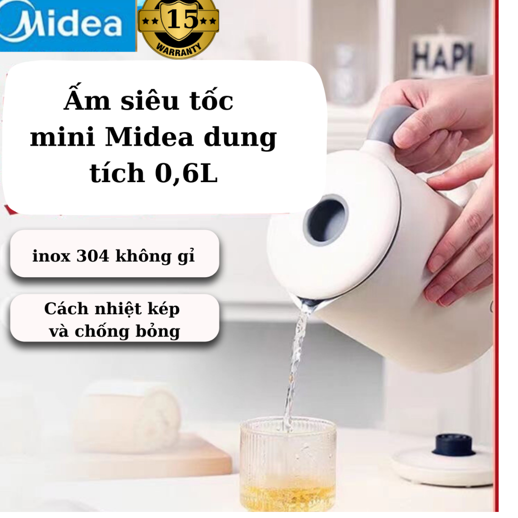 Ấm siêu tốc mini Midea MK-SH06X6-102 di động dung tích 0,6L nhỏ gọn,tiện dụng