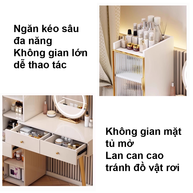 ALVIN Bàn trang điểm Có thể mở rộng bàn trang điểm đơn giản kèm tủ để đồ tủ lưu trữ tủ đầu giường | BigBuy360 - bigbuy360.vn