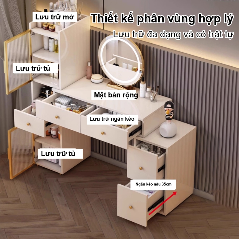 ALVIN Bàn trang điểm Có thể mở rộng bàn trang điểm đơn giản kèm tủ để đồ tủ lưu trữ tủ đầu giường | BigBuy360 - bigbuy360.vn