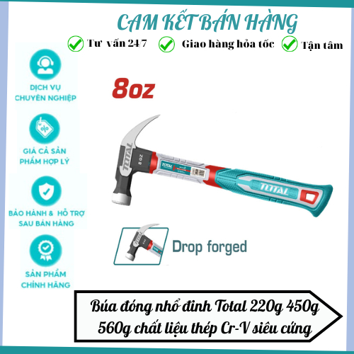 Búa đóng đinh đa năng TOTAL thép Carbon siêu cứng búa nhổ đinh cầm tay đóng đinh bê tông, tường, gỗ