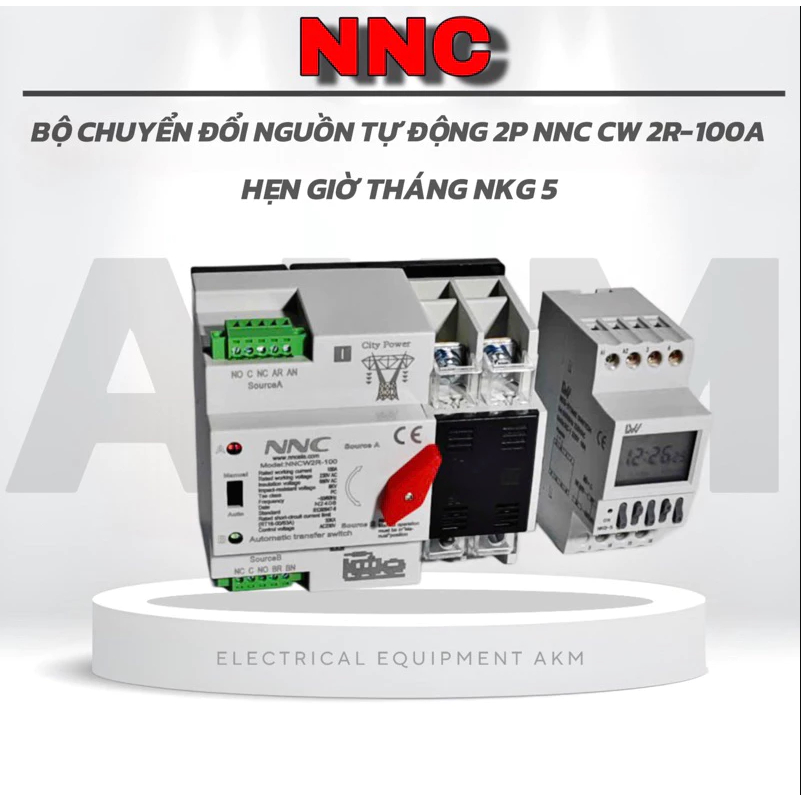 Combo bộ chuyển nguồn điện ATS và Timer tháng NKG5 + ATS NNC 100A
