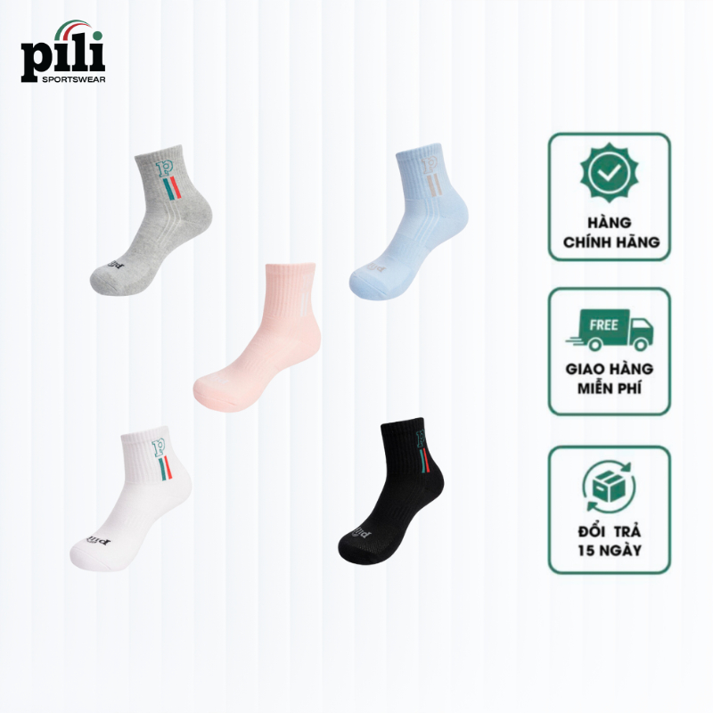 Tất Cổ Trung Nữ PILI PSOCB3WW24CMFU, Chất Liệu Cotton Thể Thao Khử Mồ Hôi Chân Dày Dặn Thoáng Khí