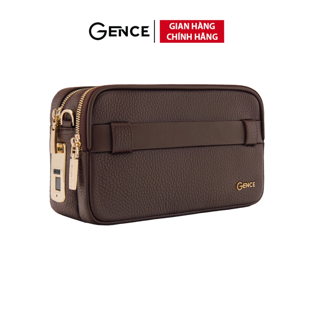 Ví Da Cầm Tay Clutch Nam Chính Hãng GENCE RB09 Da Bò Khóa Vân Tay Cao Cấp Màu Nâu
