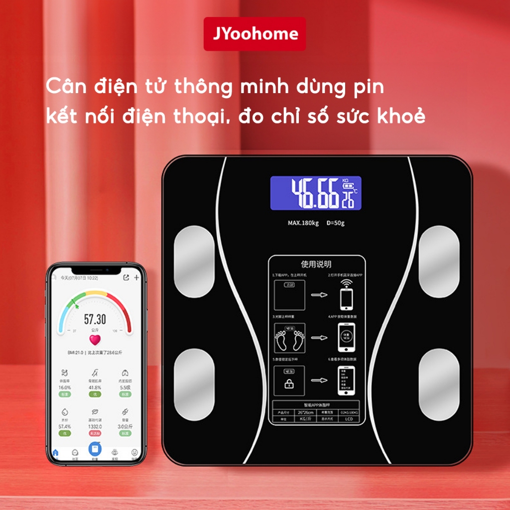 Cân điện tử sức khoẻ đo chỉ số trên điện thoại JYoohome Cân điện đo 18 chỉ số kết nối Bluetooth