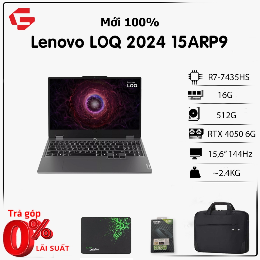 Laptop Lenovo LOQ 15-83JC007KUS (Ryzen 7 7435HS, RAM 16GB, SSD 512GB, RTX 4050 6GB, 15.6" 144Hz)