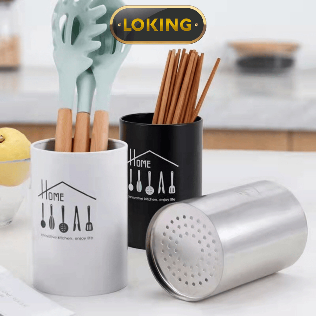 Ống đựng đũa, thìa, nĩa ráo nước inox tiện dụng - LOKING