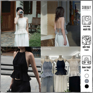 Áo Cổ Yếm Xếp Ly Cột Dây Hở Lưng Quyến Rũ Cá Tính, Áo Yếm Buộc Dây Dola Top - Sunday Clothing AO079