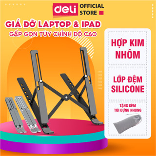 Giá Đỡ Laptop Macbook DELI Mới Full Đệm Kệ Máy Tính Đế Tản Nhiệt Kê Laptop Nhôm Điều Chỉnh Độ Cao