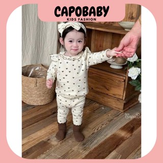 Bộ quần áo dài tay chất liệu nỉ rip lông, thu đông hoạ tiết trái tym cổ bèo dễ thương cho bé gái từ 6-14kg [SH358]