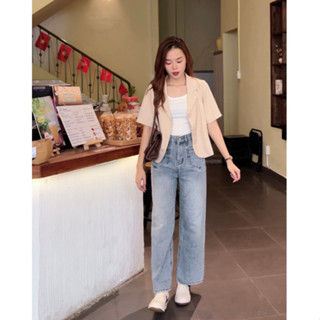 Quần Jean Suông Xanh Túi Ngược Denim Nữ Leda Nấm Lùn 93cm